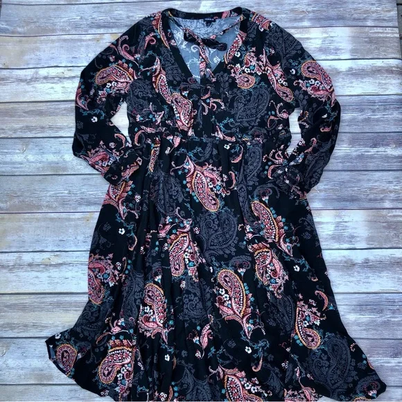 Torrid Midi Challis long sleeve Skater Dress - Picture 2 of 11